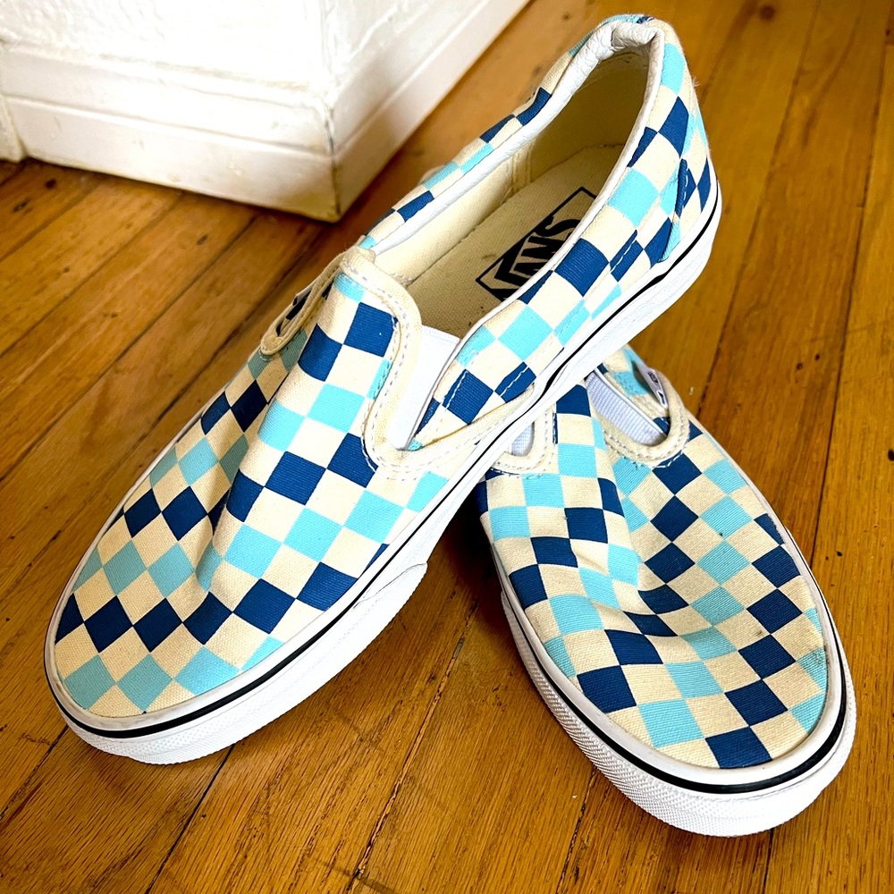 Checkered Vans in Dark and Light Blue Checker